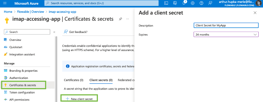 Azure App Create Client Secret