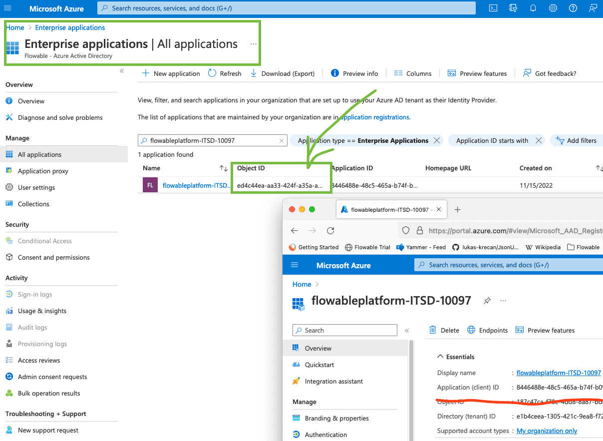 Finding the Enterprise Object ID for an Azure App.